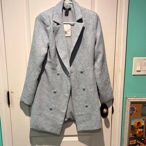 Forever 21 Light Blue Textured Double-Breasted Blazer Dress